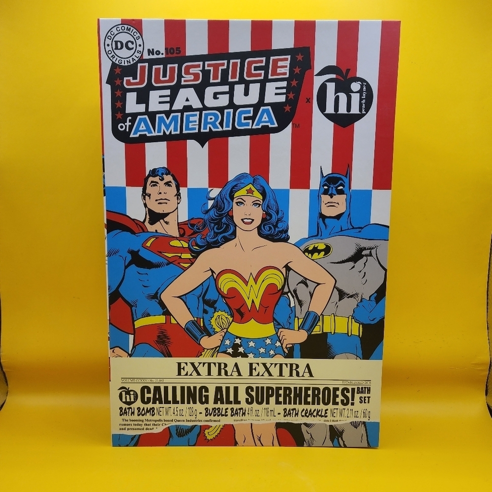 NEW Justice League x Hi Peach Layne Bath Set- Bath Bomb Bath Crackle Bubble Bath